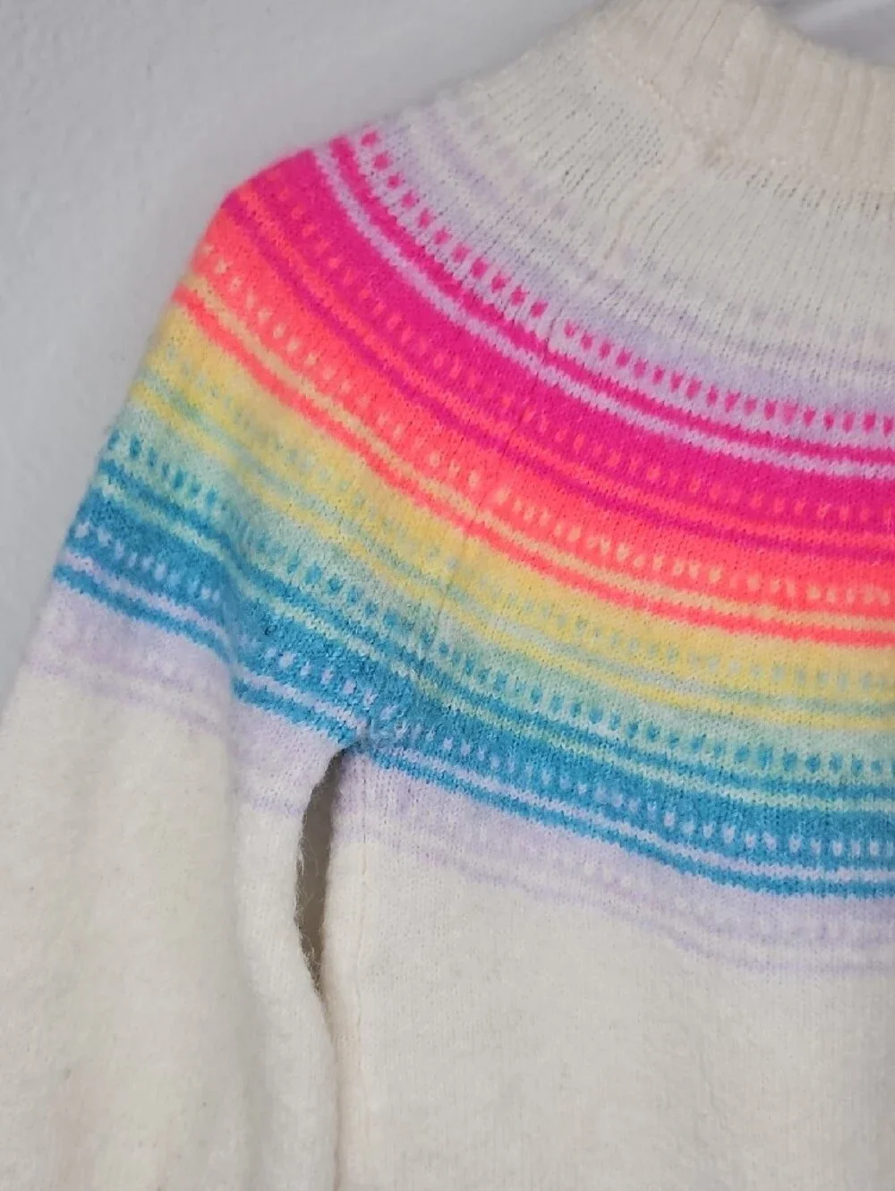 Baby GAP Cozy Rainbow Yoke Sweater - Cream with Neon Stripes Toddler Size 2t